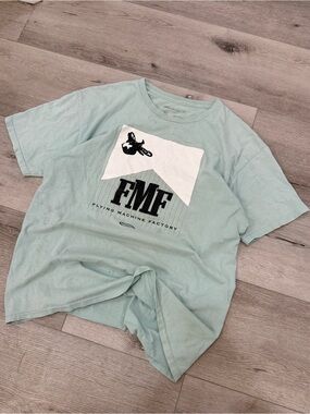 FMF Flying Machine Factory Motocross T-Shirt Sage Green Graphic Motorcycle Y2K